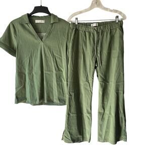 Carreli Green Top Bottoms Outfit Set Pants Small Top Medium Lagenlook Comfy